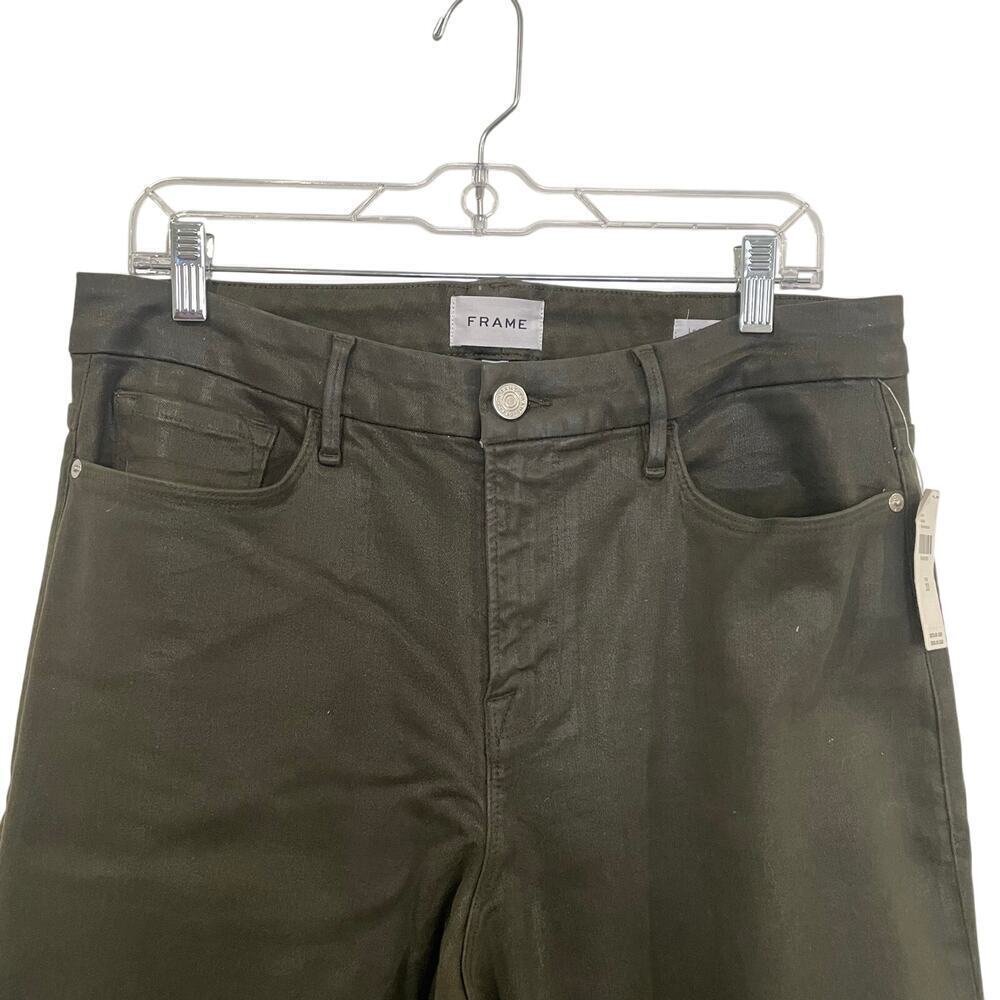 NWT Anthropologie Frame Le Crop Mini Boot Olive Green Coated Denim Jeans Size 33 - Picture 6 of 7